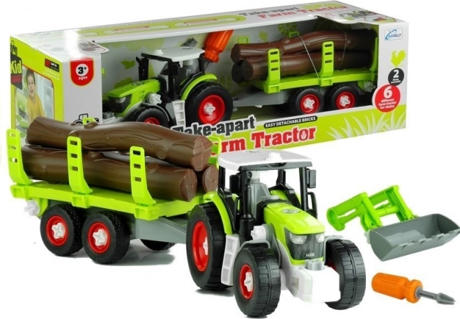 Zerlegbarer Traktor mit Anhänger für Holz