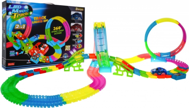 Leuchtende Rennstrecke + 2 LED-Autos – 166 Teile