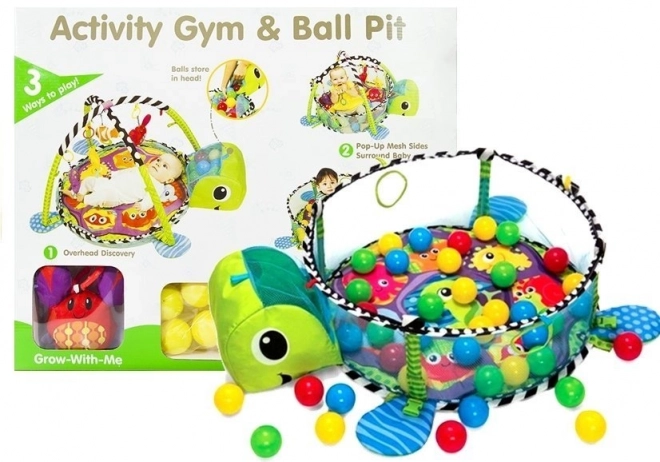 Erzieherische Spieldecke für Babys Schildkröte 3-in-1 mit Pool und Bällen