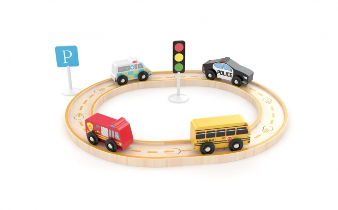 Spielset mit Schienen - Stadtfahrzeuge