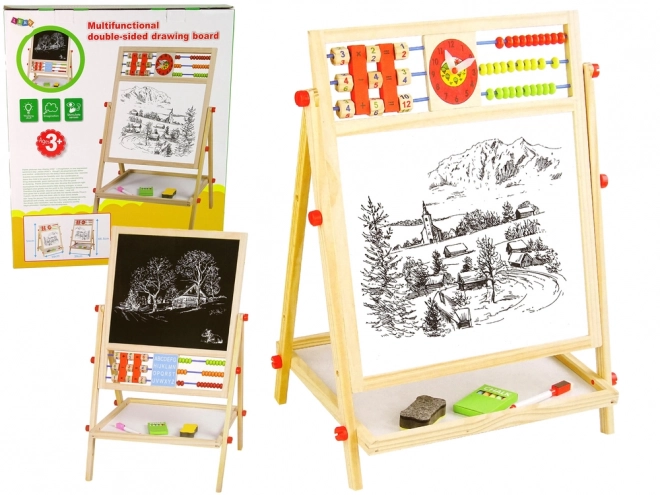 Holztafel 2in1 mit Abakus, Kreide und Stift