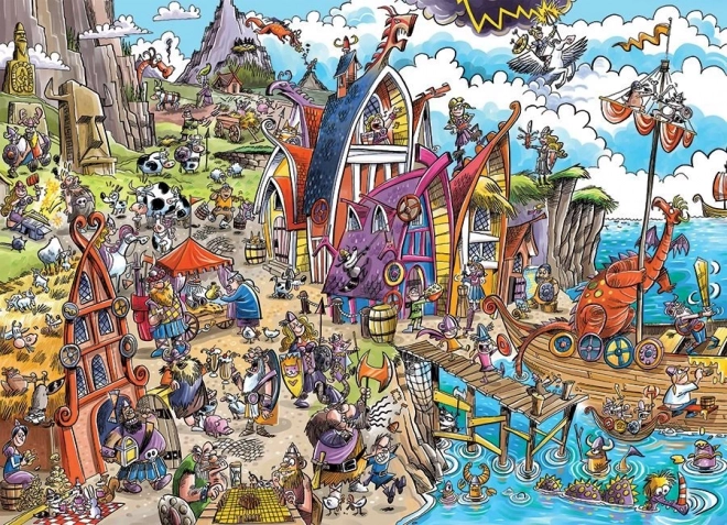Cobble Hill Puzzle DoodleTown: Wikinger-Dorf 1000 Teile