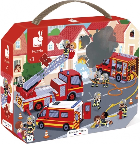 JANOD Puzzle im Koffer Feuerwehrleute 24 Teile