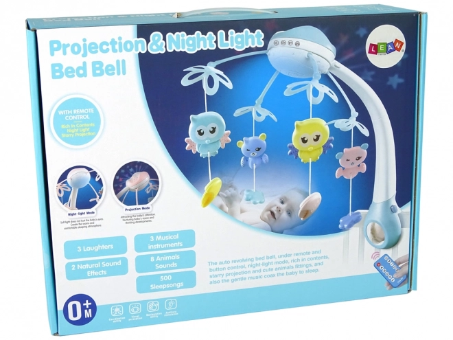 Blaue Kinderbettkarussell-Projektor mit Melodien und Tiergeräuschen