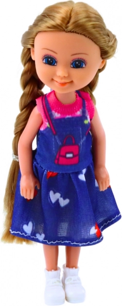 Mini-Puppe mit langen Haaren im Kleid, 15 cm