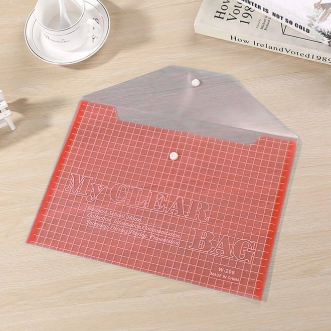Transparenter roter Dokumentenordner mit Druckknopf A4