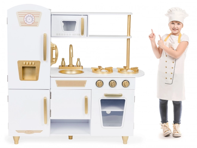 Große Holzküche für Kinder, weiß und gold, ECOTOYS