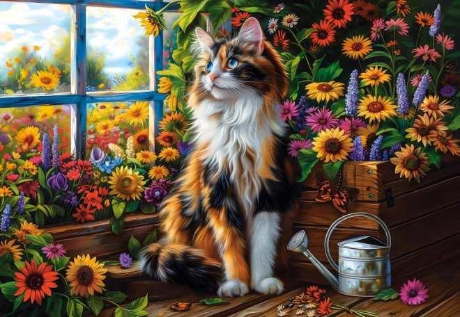 Katzenpuzzle inmitten von Blumen 1000 Teile
