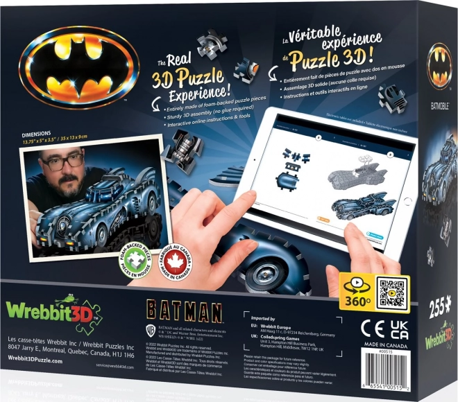 Wrebbit 3D Puzzle Batman: Batmobil 255 Teile