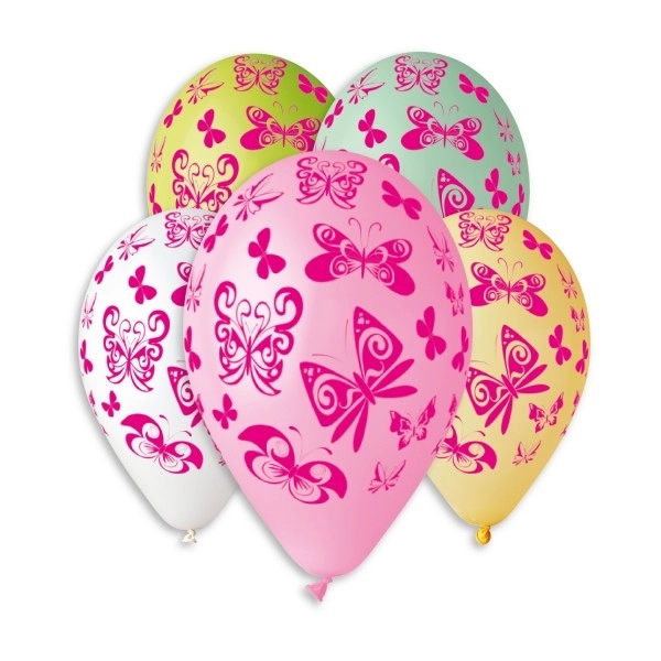 Luftballons Schmetterlingsmotiv 12'' Durchmesser 30 cm 5er Pack