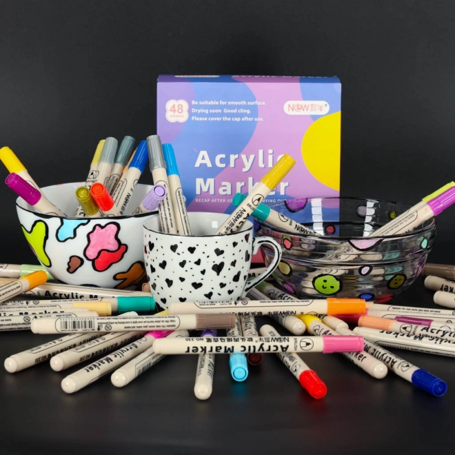 Wasserfeste Acrylmarker für Stoffe und Steine, Set mit 48 Stück