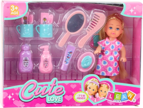 Mini-Puppen-Haarpflegeset Rosa Kleid