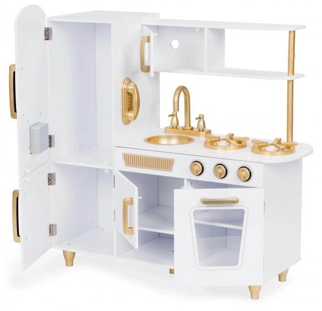 Große Holzküche für Kinder, weiß und gold, ECOTOYS