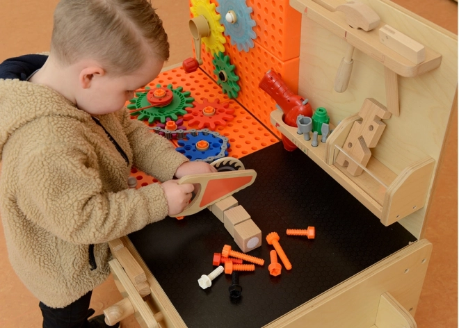 Holztisch XL Werkstatt Montessori STEM mit Werkzeugen und Zubehör Masterkidz