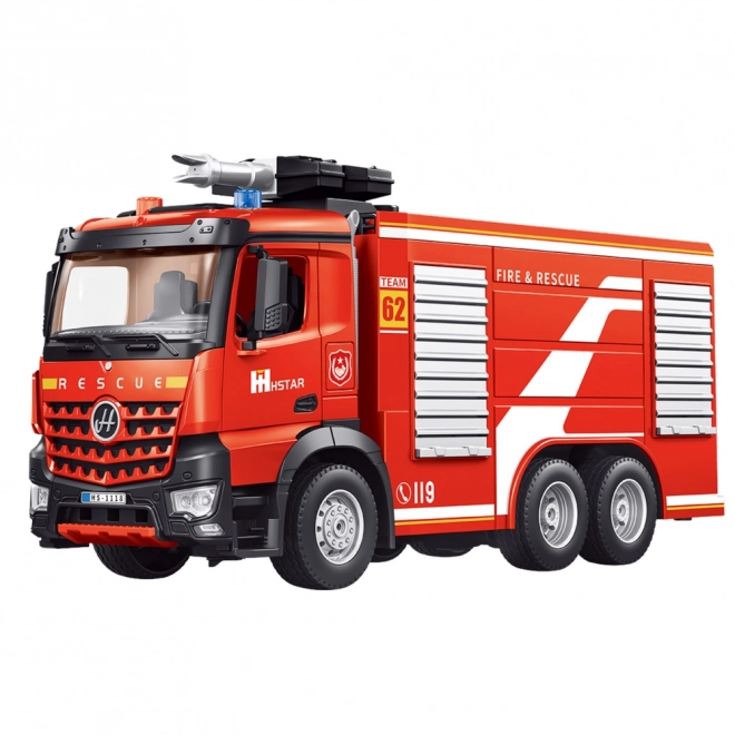 Ferngesteuertes Feuerwehrfahrzeug mit Wasserspritze und ausziehbarer Leiter