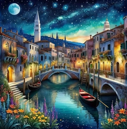 Diamantmalerei Nächtliches Venedig 30x40 cm