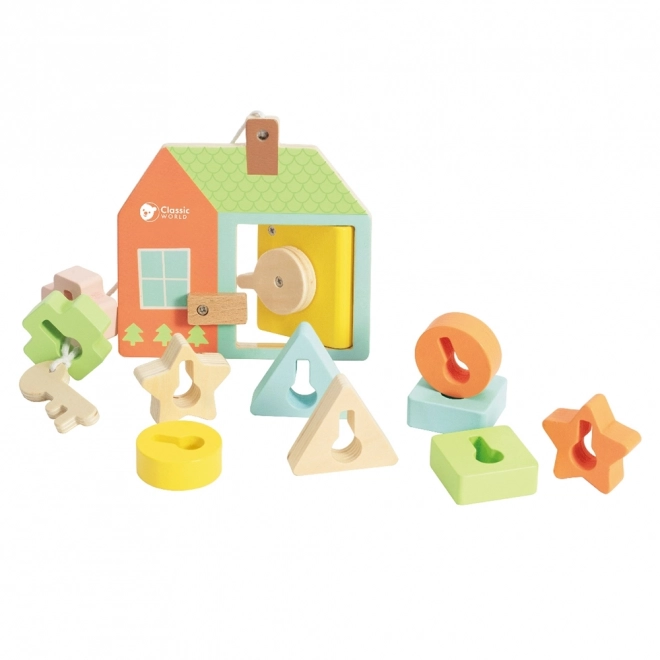 Classic World Montessori Holzfädelspiel Schlüssel und Türen 11 Stk.