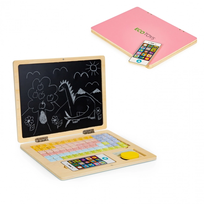 Holz-Magnet-Lern-Laptop mit Telefon und Buchstaben ECOTOYS