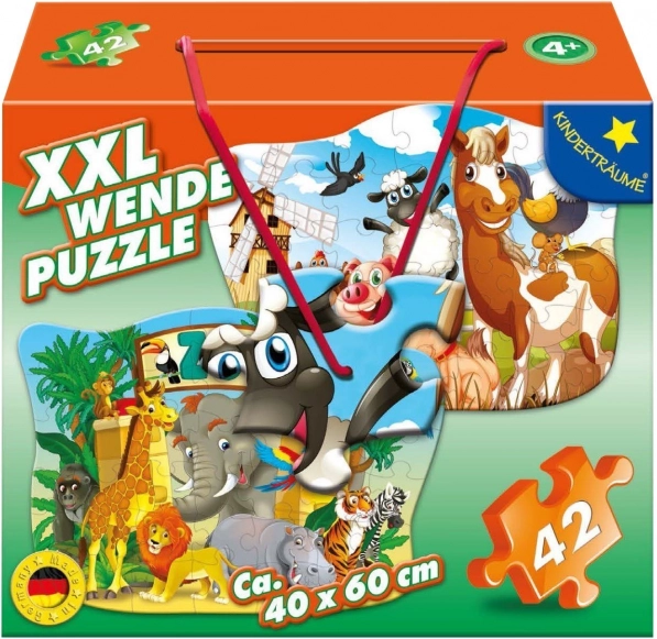 M.I.C. beidseitiges Puzzle Tiere vom Bauernhof und aus dem Zoo, 42 Teile