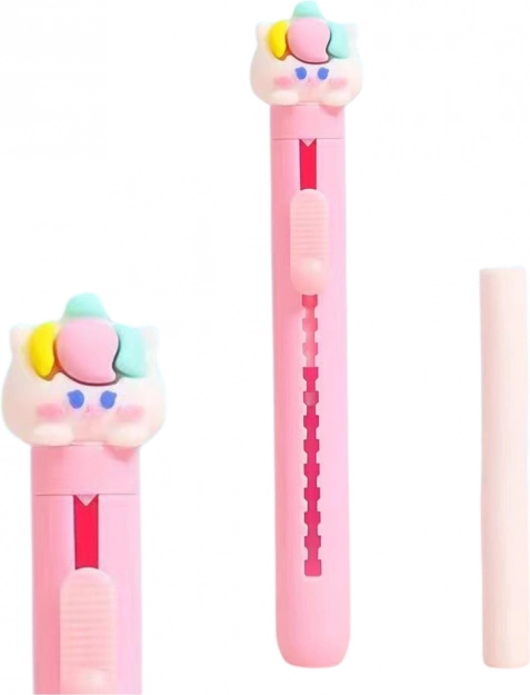 Ausziehbarer Radiergummi mit Katzenfigur blau rosa
