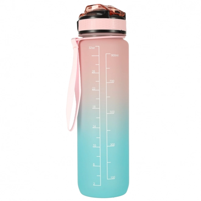 Rosa Wasserflasche mit Trinkhalm und Motivationsmarkierungen 1L – rosa-blau