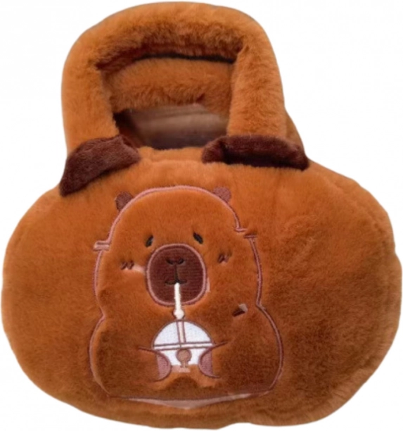 Plüsch-Tasche mit Wasserschwein und Becher braun 20 cm