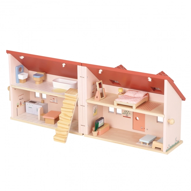 Klappbares Holz-Puppenhaus mit Möbeln