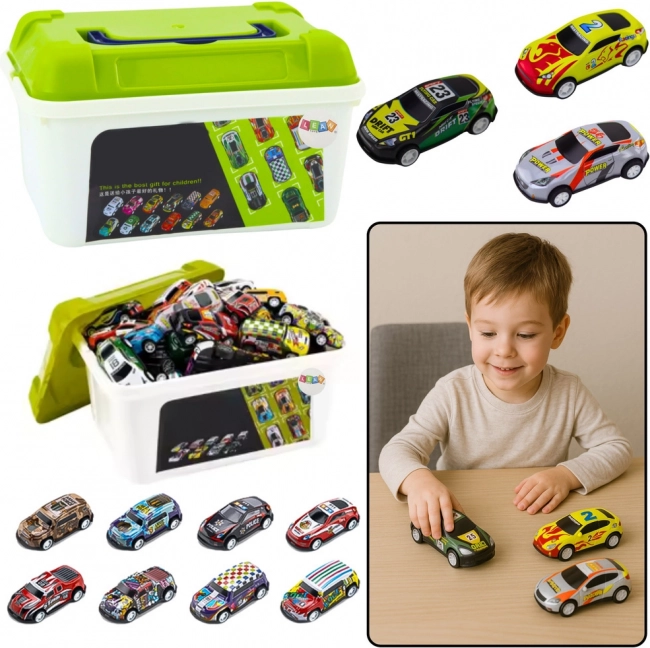 Set aus Metallspielzeugautos im Koffer – 50 Stück