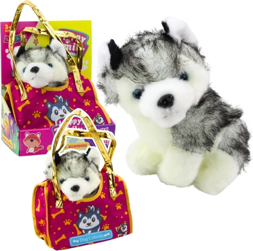 Plüschhund Husky in Tasche