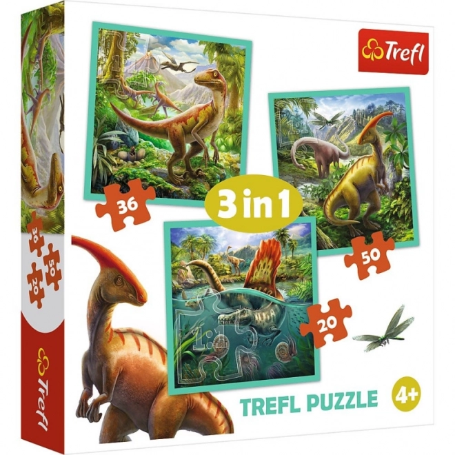 Trefl Puzzle 3-in-1 - Die außergewöhnliche Welt der Dinosaurier