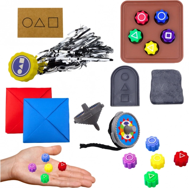 Set von 5 Squid Game Spielen - traditionelle koreanische Spiele