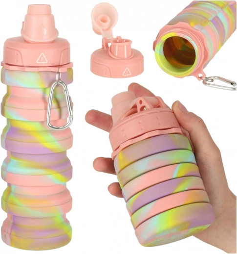 Faltbare sportliche Silikon-Wasserflasche 500ml Regenbogen