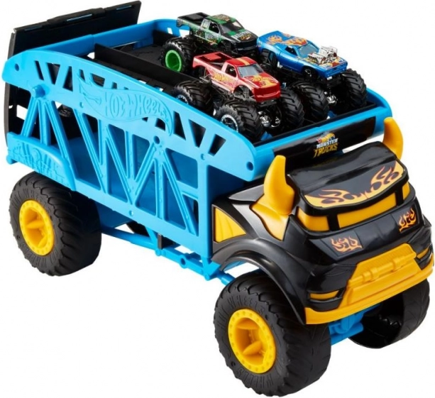 HW MONSTER TRUCKS TRANSPORTER FÜR TRUCKS UND 3 STÜCK TRUCKS