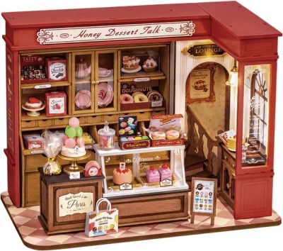 ROBETIME Miniaturhaus „Honigkonditorei“ – Diorama mit LED‑Beleuchtung 1:16