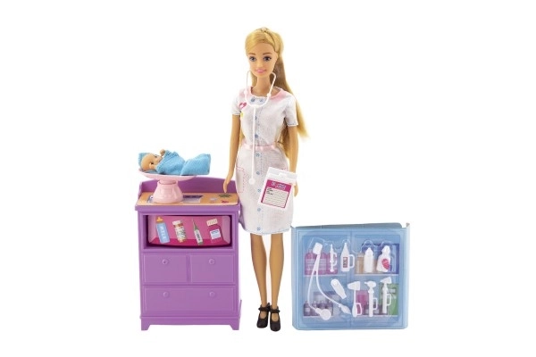 Anlily Puppenärztin 30cm beweglich Plastik mit Baby und Zubehör in Schachtel 24x32x6cm