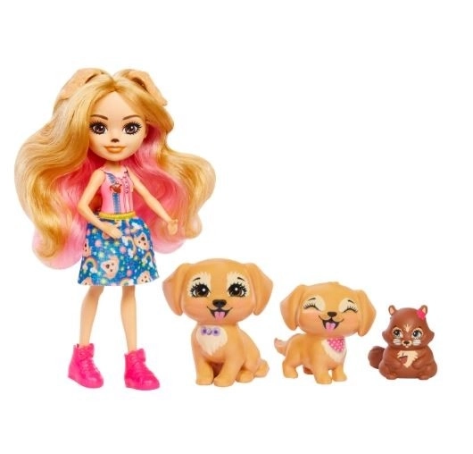 Enchantimals Puppe Gerika Golden Retriever mit Welpen und Eichhörnchen