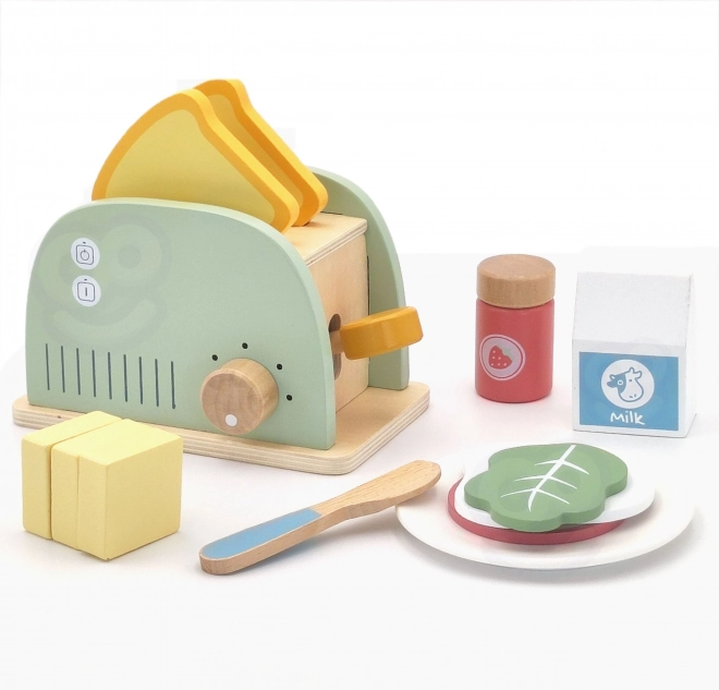 Hölzerner Toaster Pastell Frühstücksset von Tooky Toy