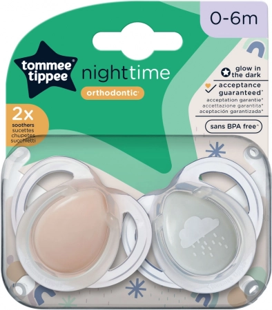 Symmetrischer Silikon-Schnuller Night 0–6 Monate, 2 Stk., Rosa/Blau