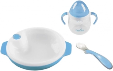 Set Thermoteller mit Silikonlöffel und Becher, Pastellblau