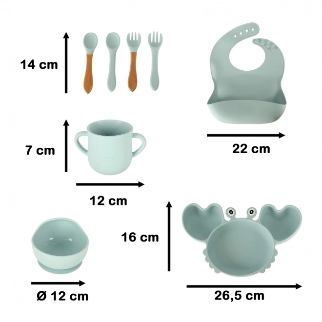 Silikon-Geschirr für Babys, Krabben-Design, 9-teilig, Blau