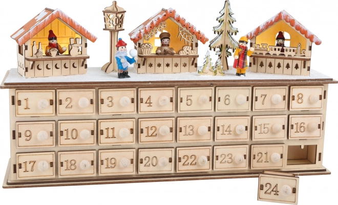 Weihnachtsmarktszene aus Holz mit Adventskalender