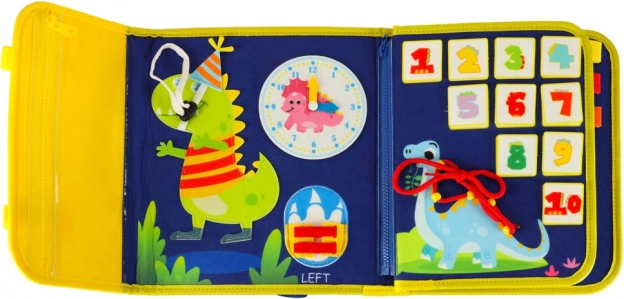 Montessori-sensorische Aktivitätstafel mit Dinosaurier-Motiv Blau