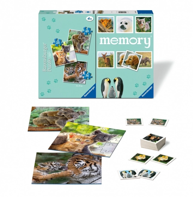 Ravensburger Puzzle 3-in-1 Tierkinder Memoryspiel