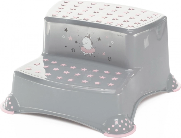 Zweistufiger Tritthocker für WC/Waschbecken „Unicorn“, Grau/Rosa