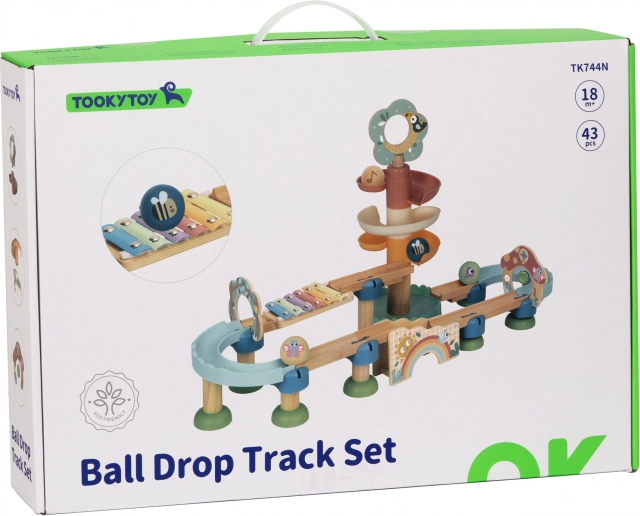 Holz-Kugelbahn mit Xylophon Tooky Toy 44 Stk.