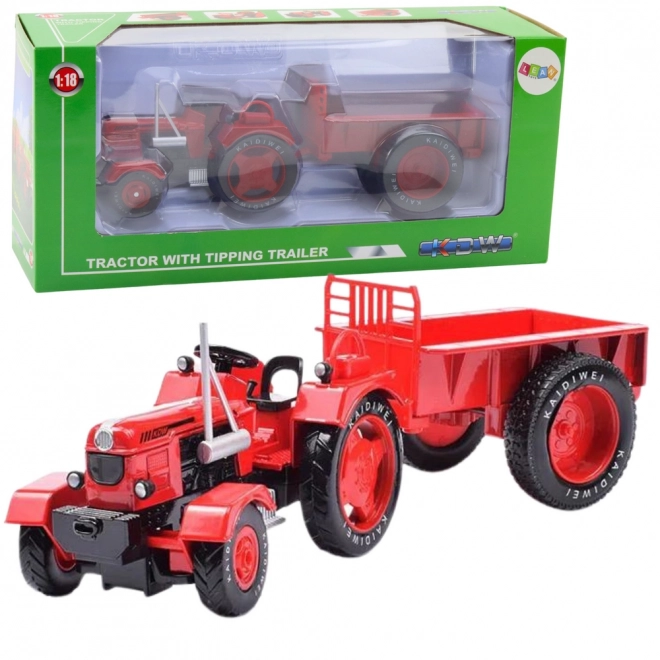Roter Metalltraktor mit Anhänger im Maßstab 1:18