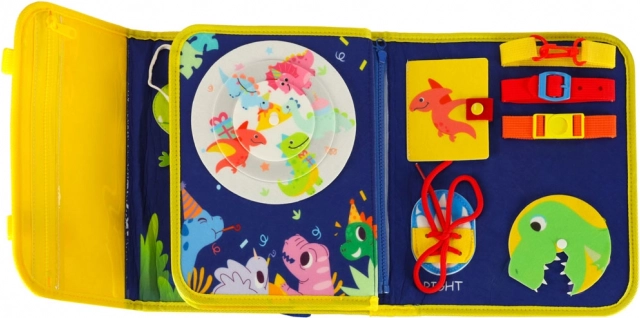 Montessori-sensorische Aktivitätstafel mit Dinosaurier-Motiv Blau