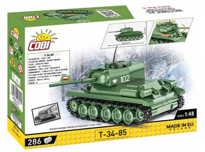 Sowjetischer T-34-85 Panzermodell aus COBI Bausteinen im Maßstab 1:48