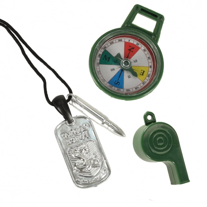 Militärset mit Weste, Gewehr und Fernglas