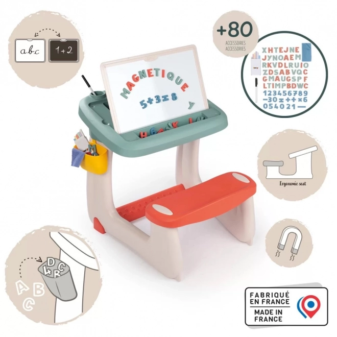 Smoby doppelseitiger Schreibtisch mit Tafel und 80 Zubehörteilen